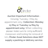 Auction Important Information - Viewing: Tuesday 7 May by appointment only; Collection: Monday 13