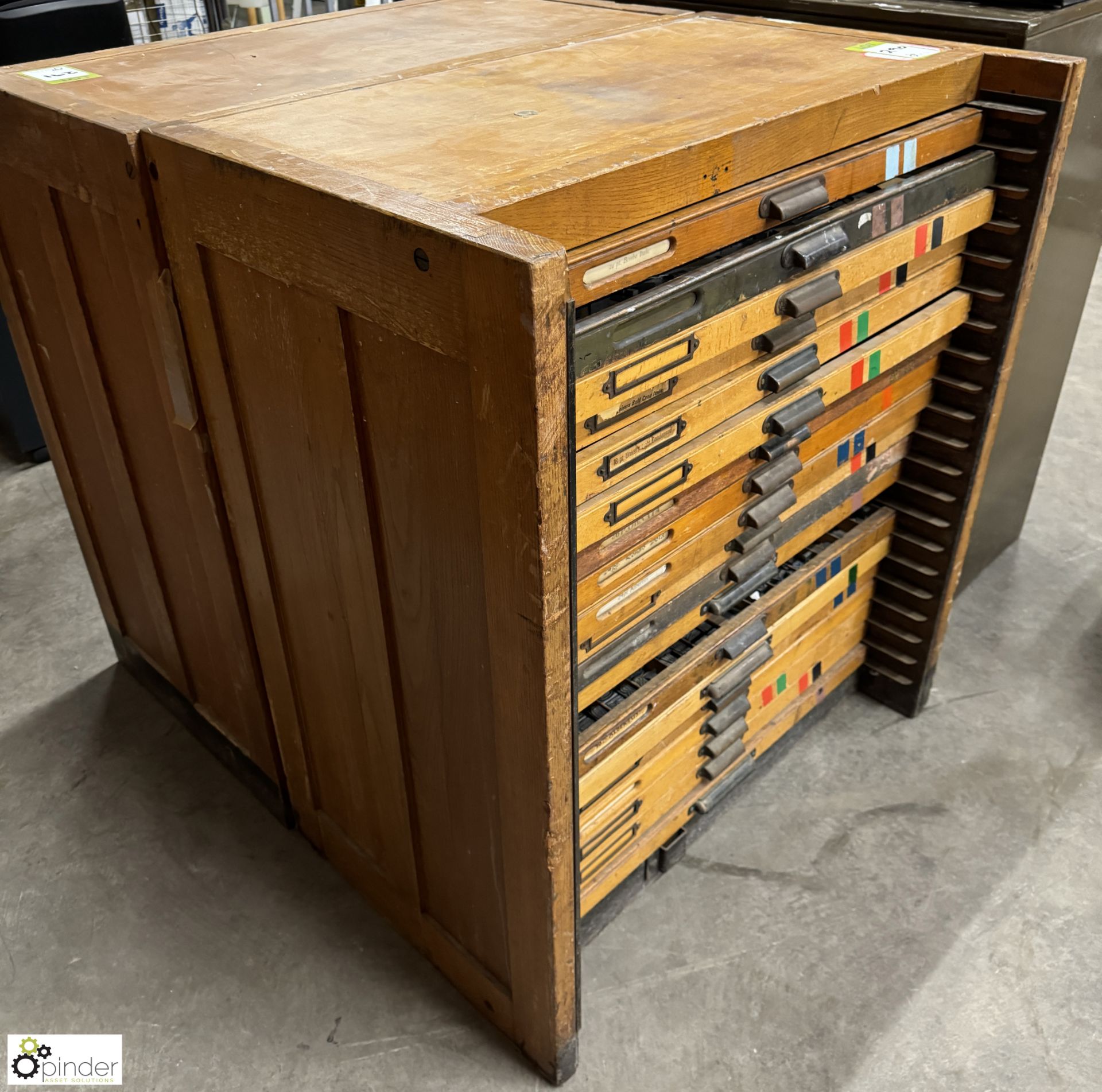 Large quantity Typesetting to and including antique oak multi drawer Typeset Cabinet - Image 5 of 8