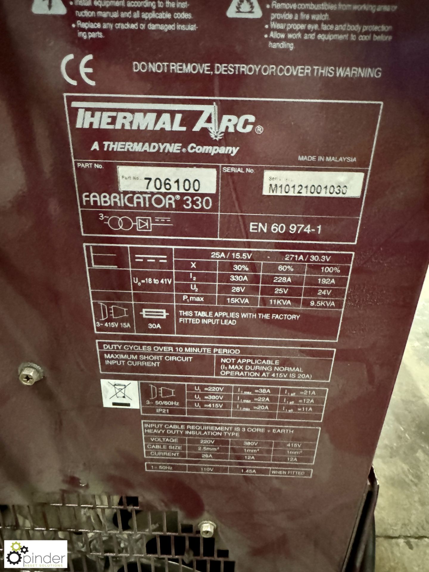 Thermal Arc Fabricator 330 Arc Welding Set, 300amp, 415volts - Image 3 of 4