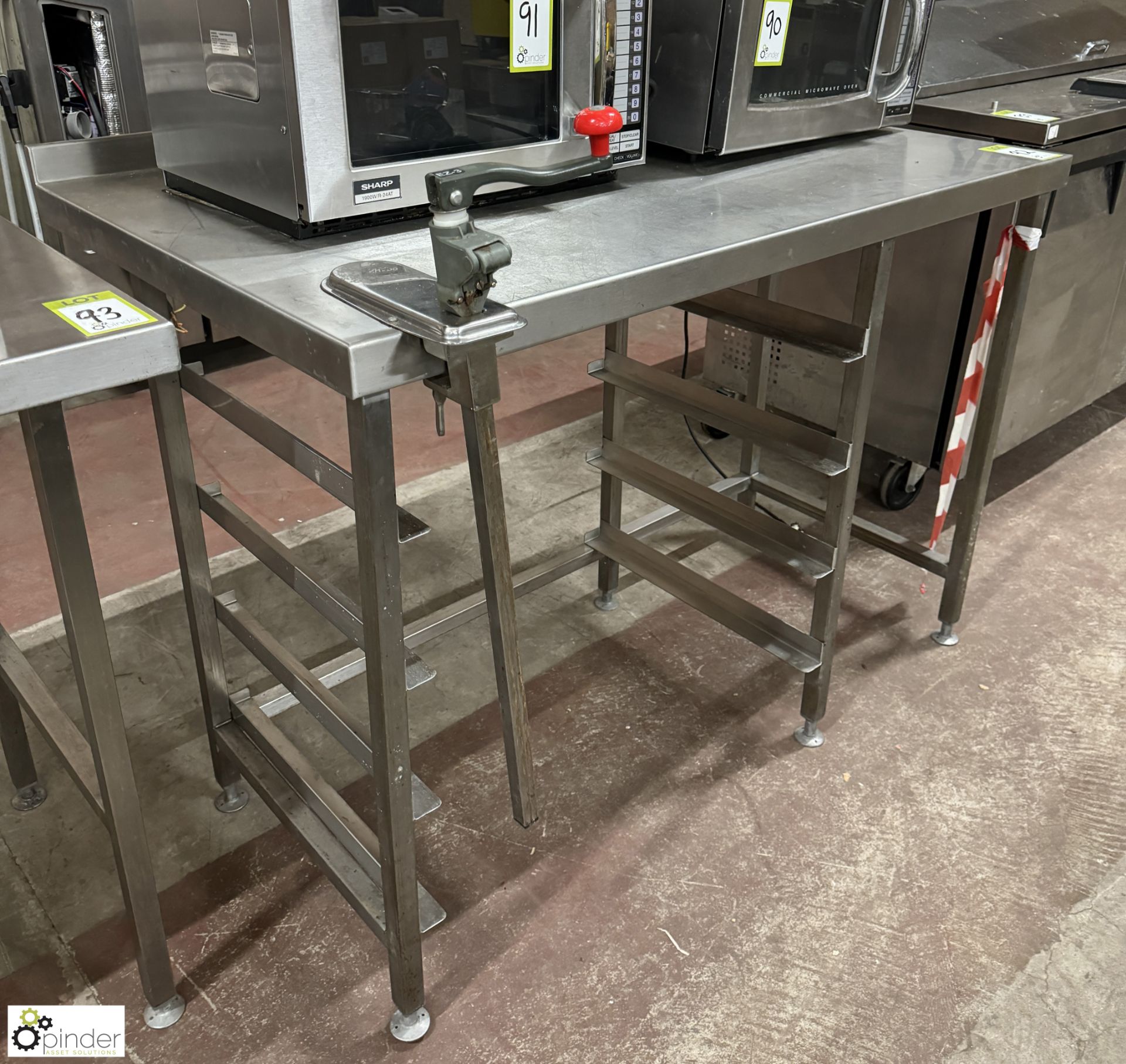 Stainless steel Preparation Table, 1300mm x 800mm x 920mm, with Bonzer can opener and integrated - Image 2 of 4