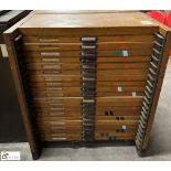 Large quantity Typesetting to and including antique oak multi drawer Typeset Cabinet