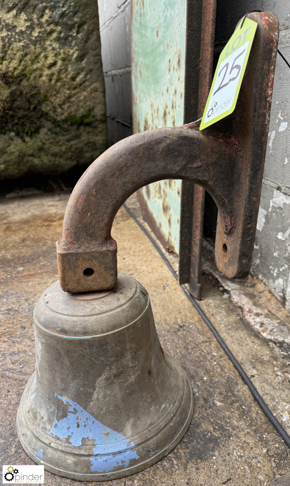 Antique Bronze Bell with ringer and wall bracket, bell 260mm diameter x 200mm high - Image 7 of 8