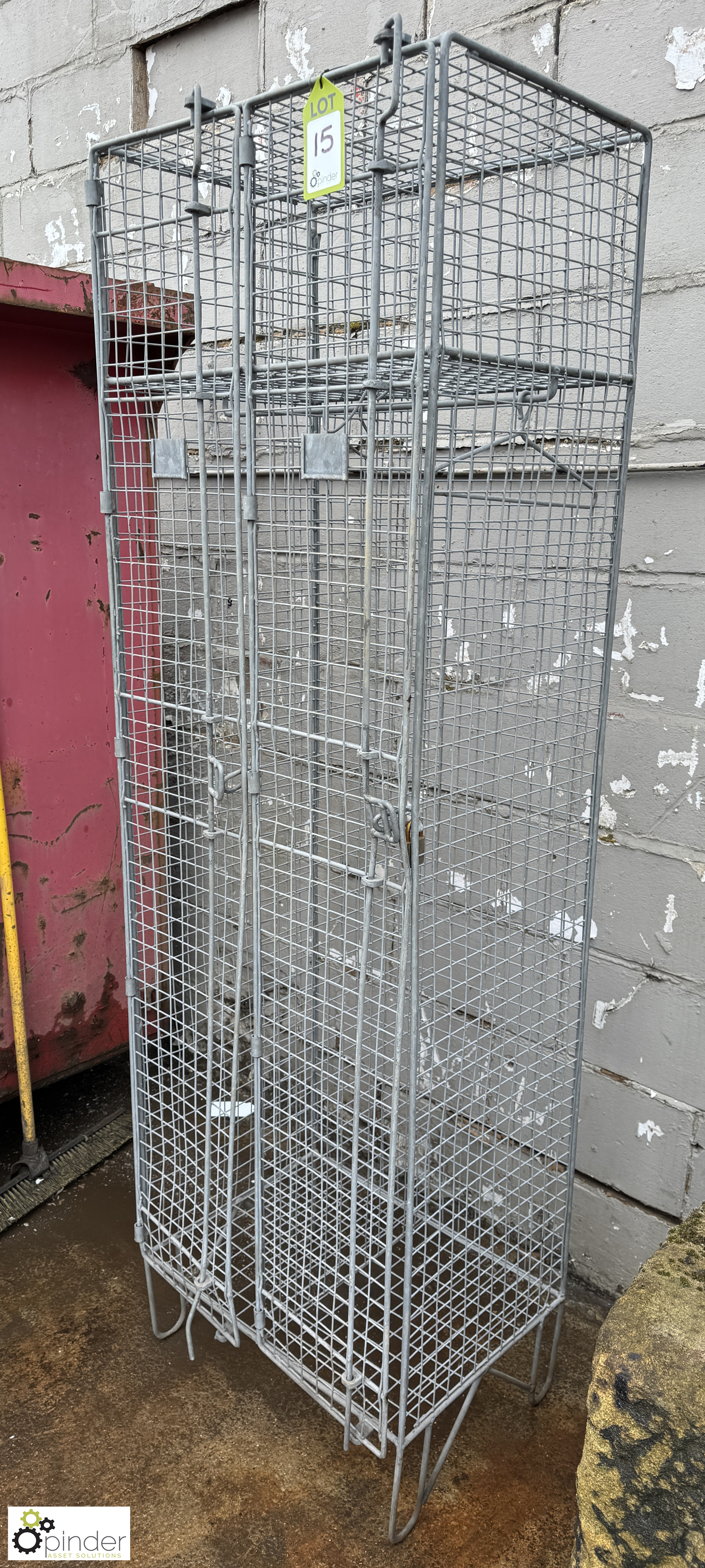 Vintage steel mesh 2-compartment Personnel Locker, 600mm x 450mm x 2000mm - Image 2 of 5
