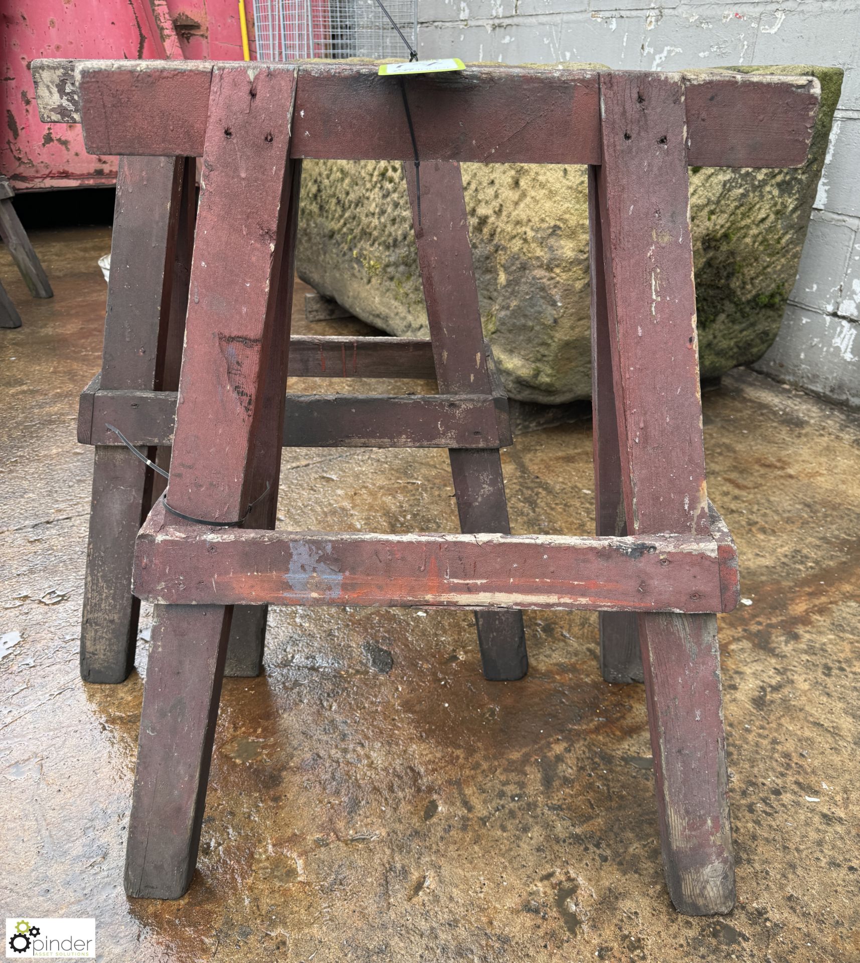 Pair vintage timber Work Trestles, 610mm x 820mm high