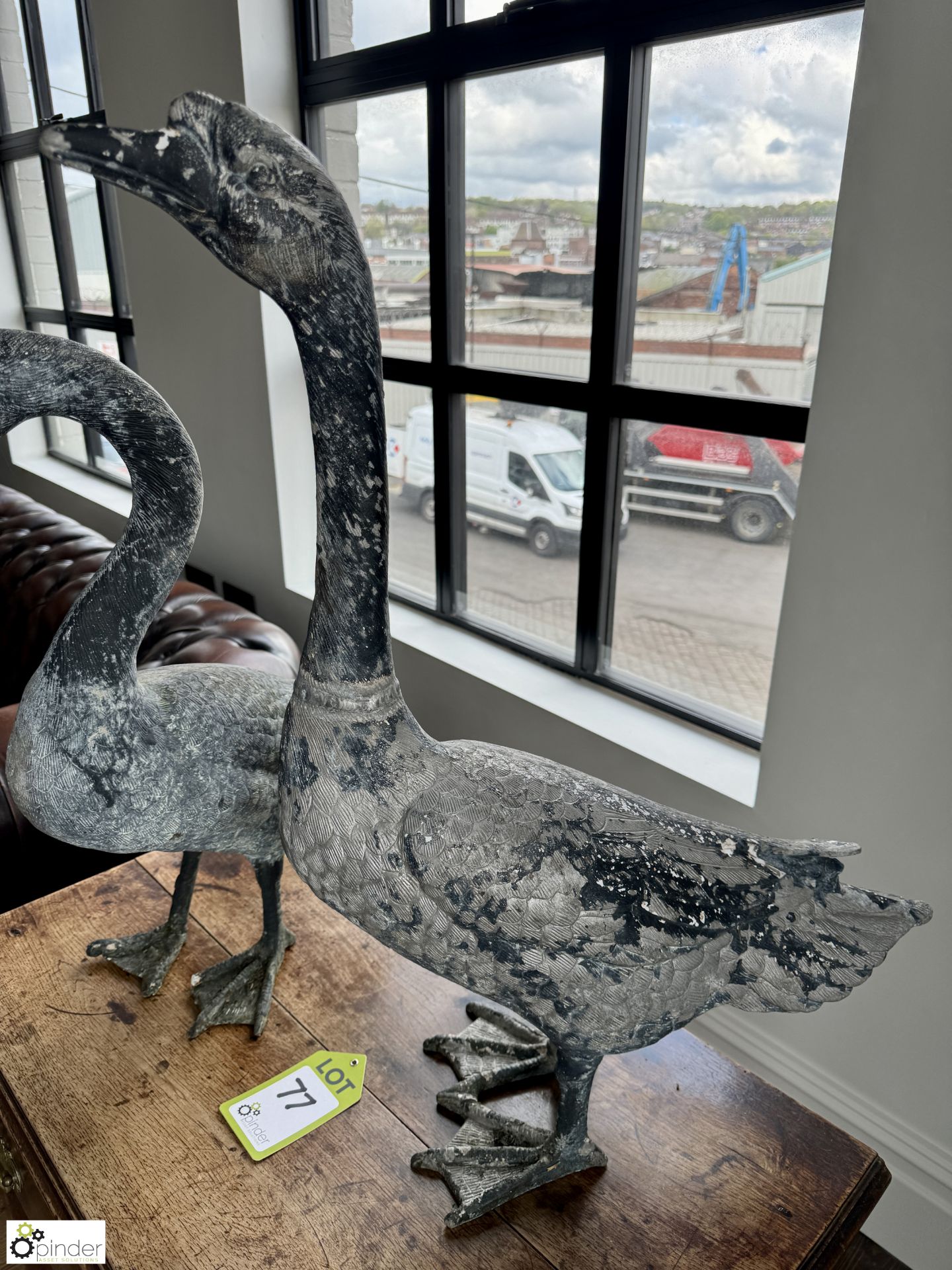 Pair old zinc antique Geese, 710mm and 600mm tall - Image 4 of 7