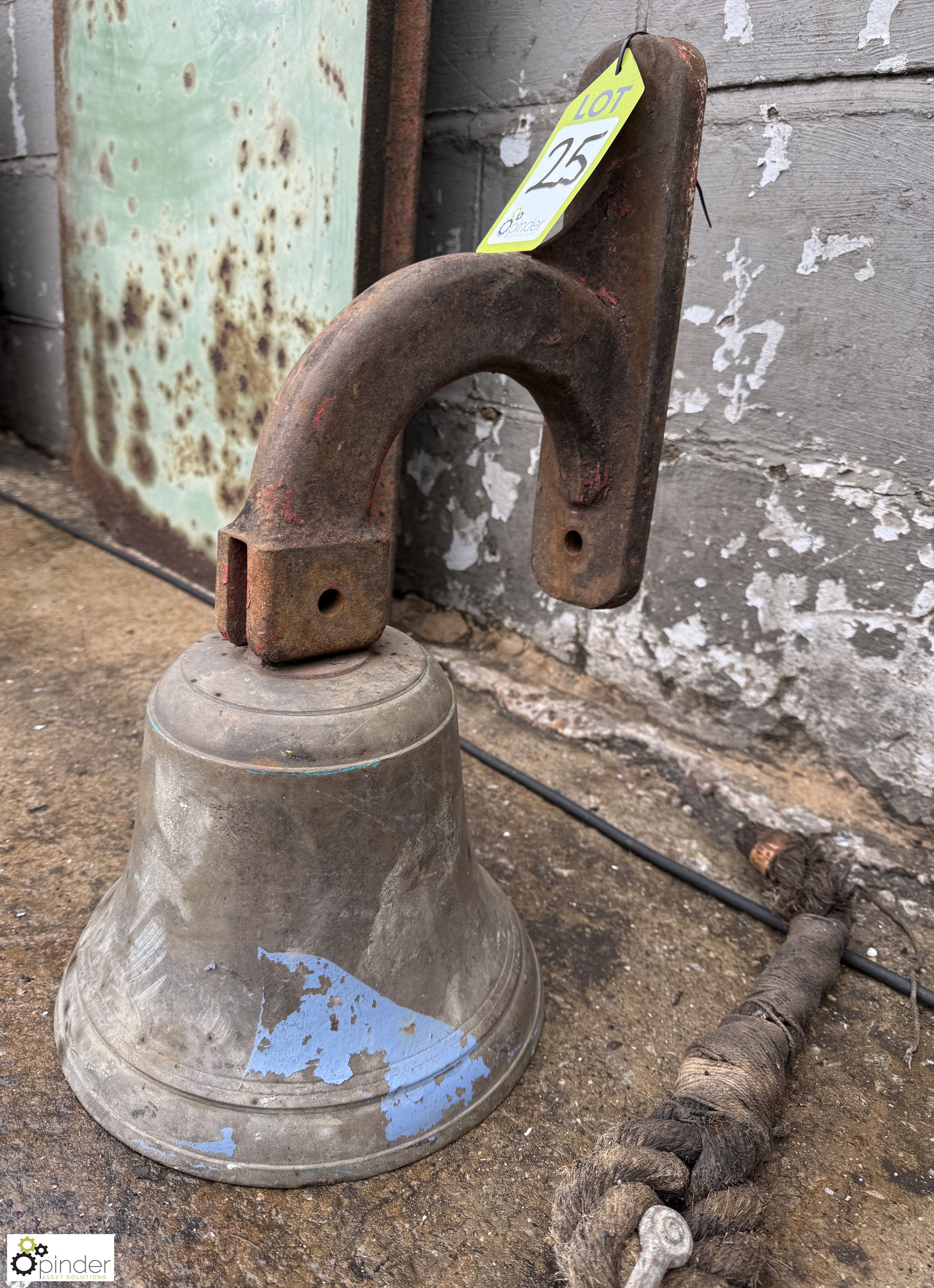 Antique Bronze Bell with ringer and wall bracket, bell 260mm diameter x 200mm high