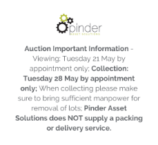 Auction Important Information - Viewing: Tuesday 21 May by appointment only; Collection: Tuesday