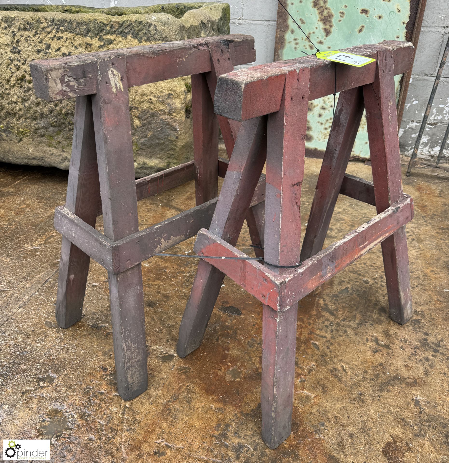 Pair vintage timber Work Trestles, 610mm x 820mm high - Image 2 of 3