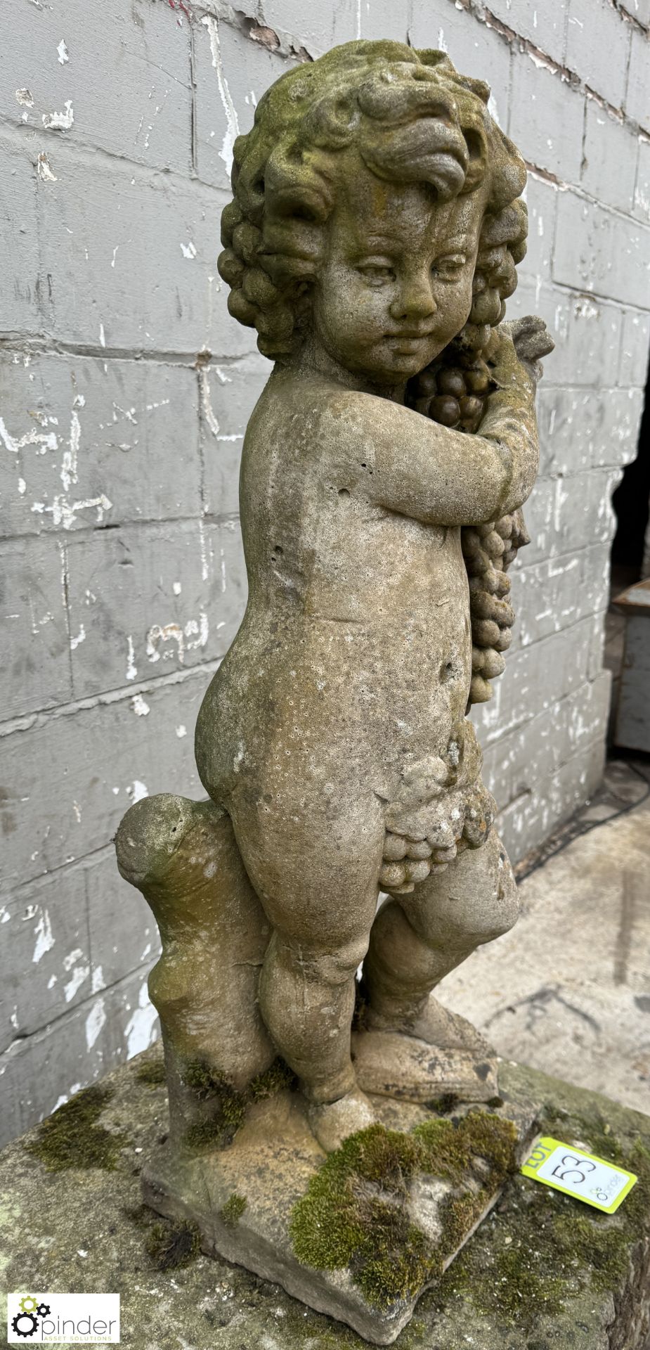 Reconstituted stone Figure Cherub with grapes, 910mm tall - Image 3 of 5
