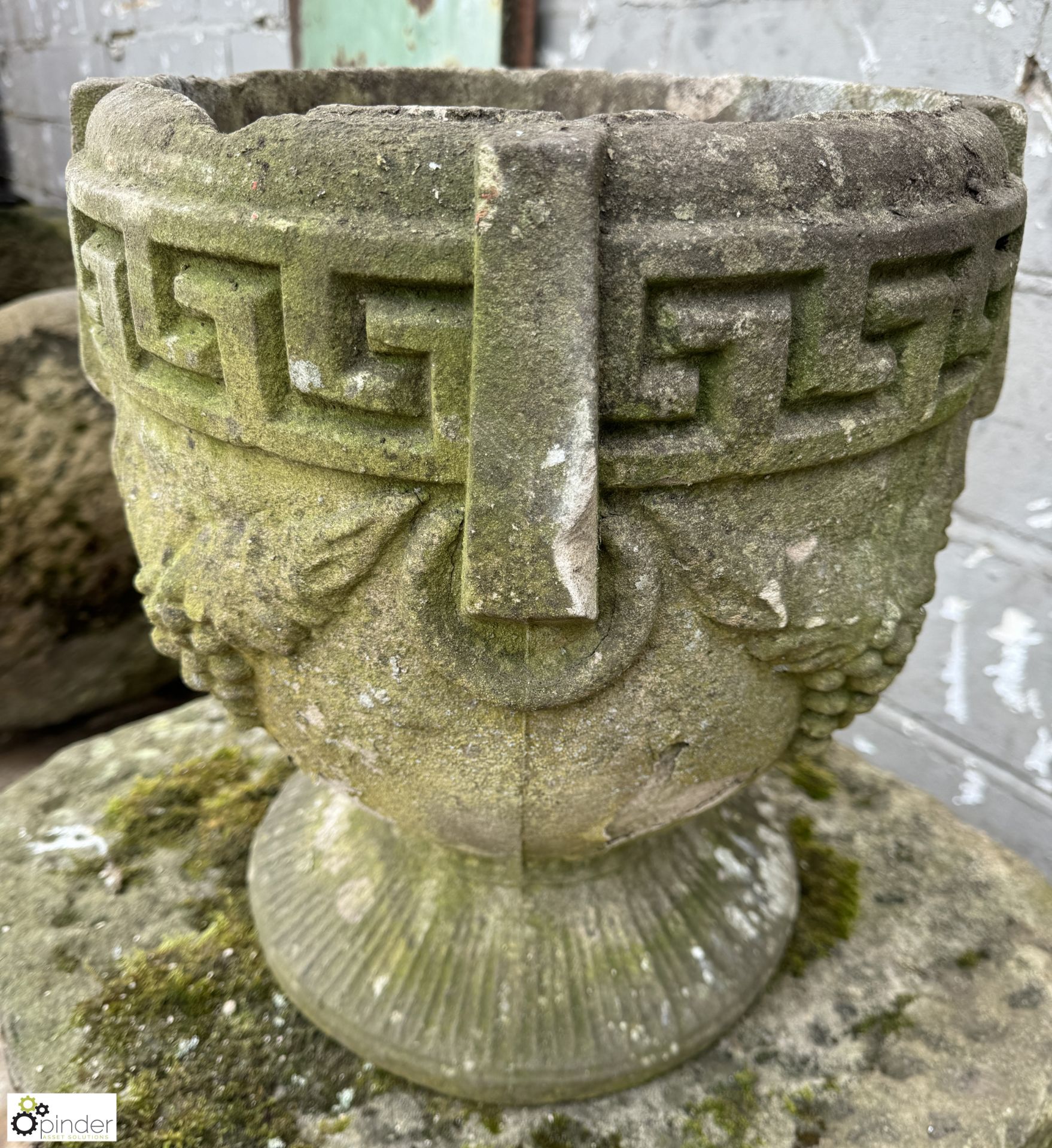Reconstituted stone Urn, 380mm diameter x 420mm with grape details - Image 2 of 5
