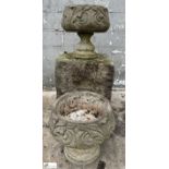 Pair reconstituted stone Garden Urns/Planters, 400mm diameter x 440mm