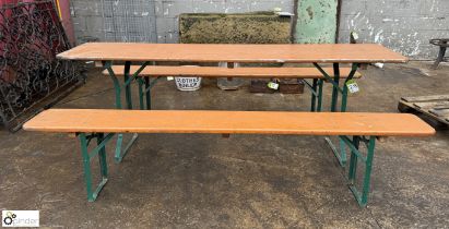 Folding Canteen Table, 2200mm x 510mm x 770mm and 2 folding Benches, 2200mm x 270mm x 480mm, by