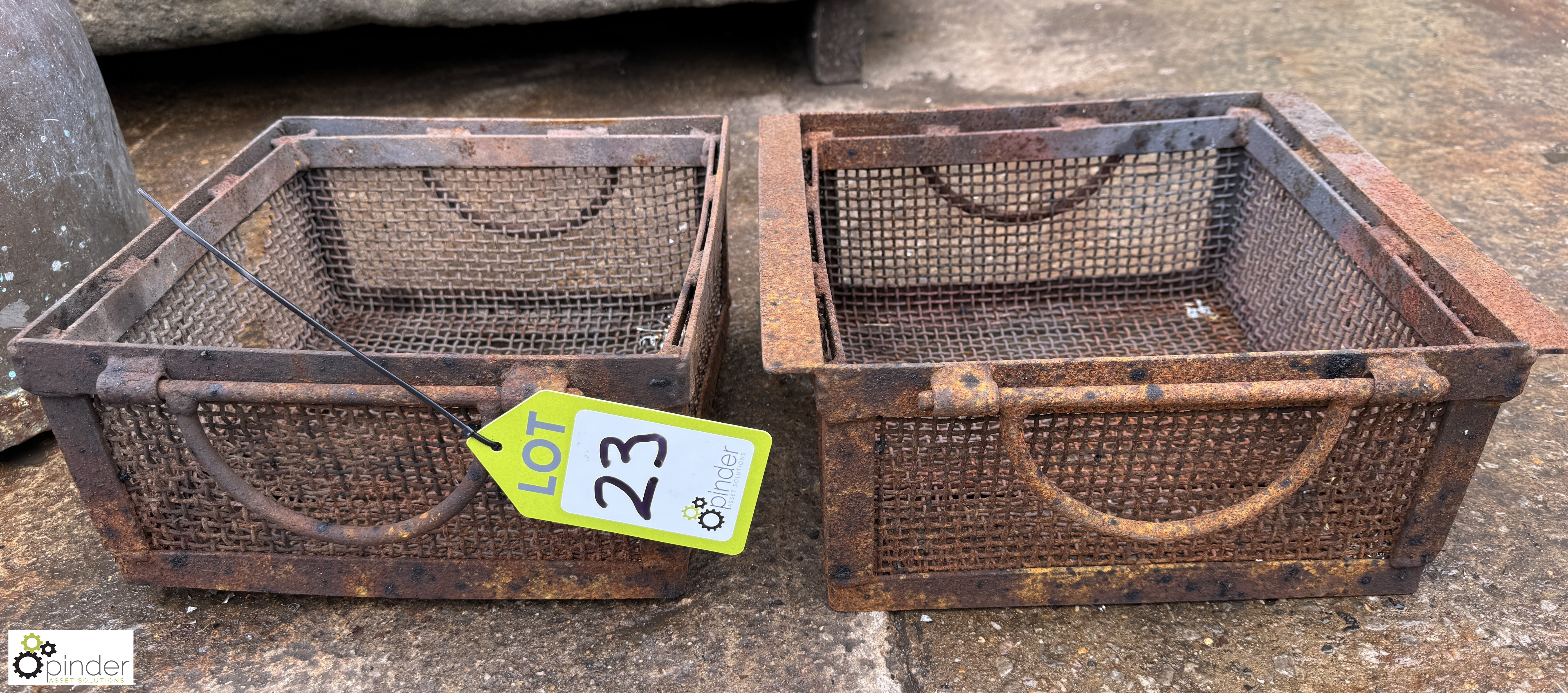 2 vintage metal Treatment Dipping Baskets, 300mm x 300mm x 130mm