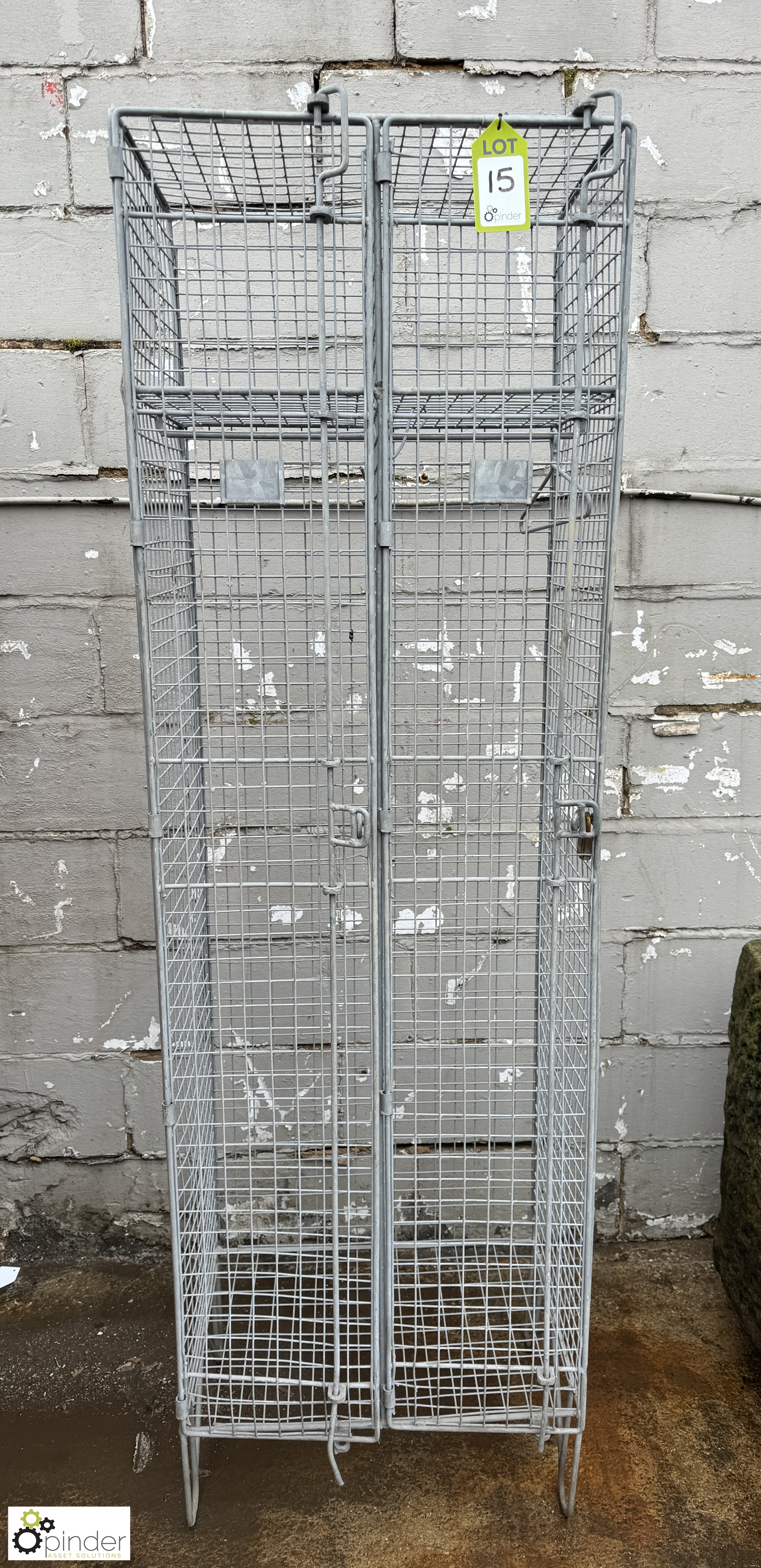 Vintage steel mesh 2-compartment Personnel Locker, 600mm x 450mm x 2000mm