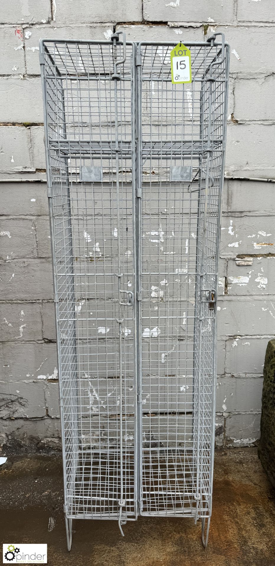 Vintage steel mesh 2-compartment Personnel Locker, 600mm x 450mm x 2000mm