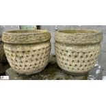 Pair reconstituted stone Urn, 340mm diameter x 300mm, with lattice design