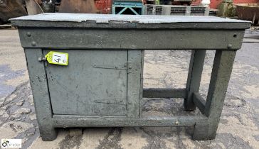 Antique timber Workbench, 1230mm x 490mm x 775mm, with cupboard and zinc top