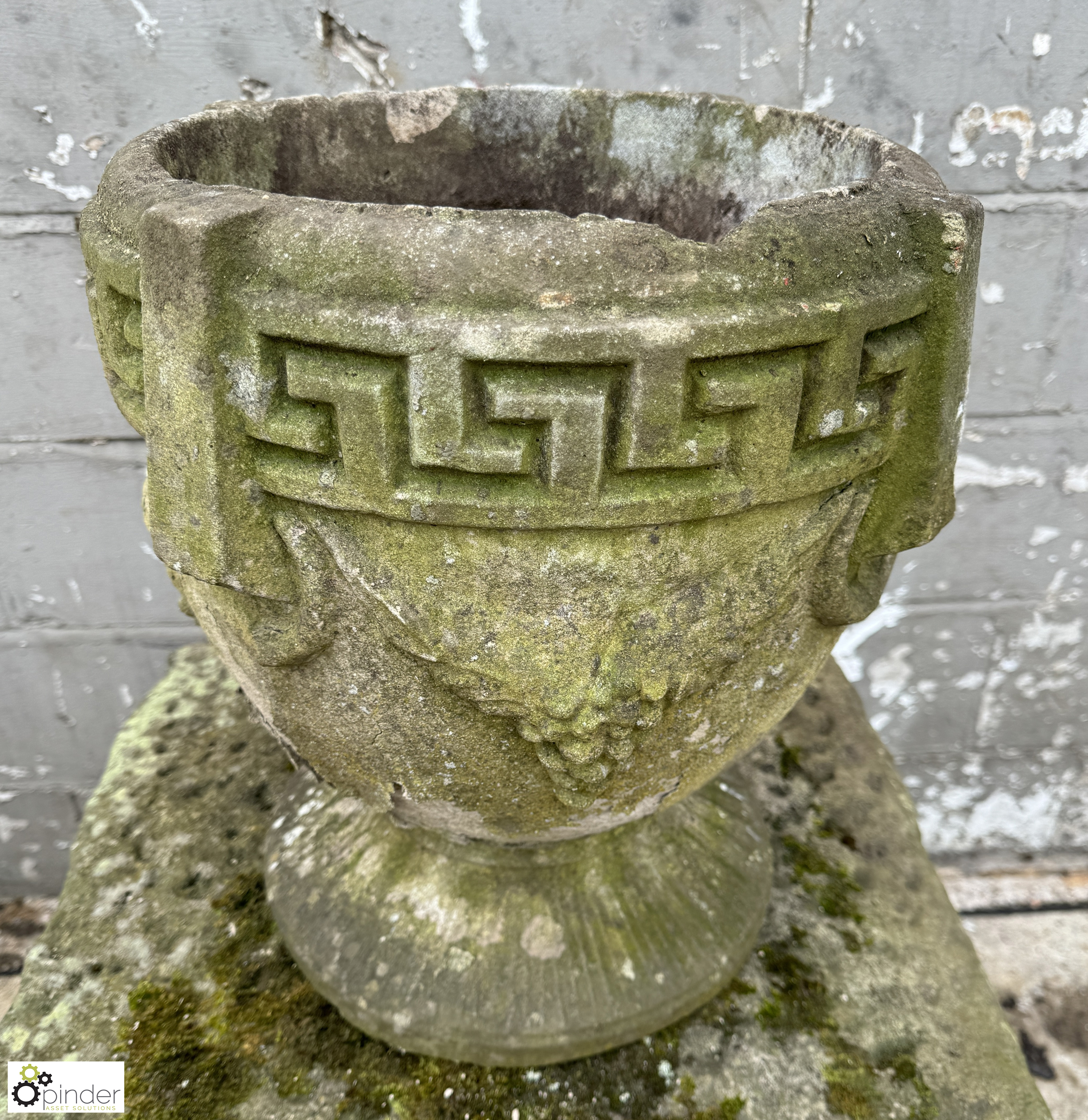 Reconstituted stone Urn, 380mm diameter x 420mm with grape details