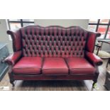 Leather 3-seater button back Sofa, on shaped feet, 1820mm wide