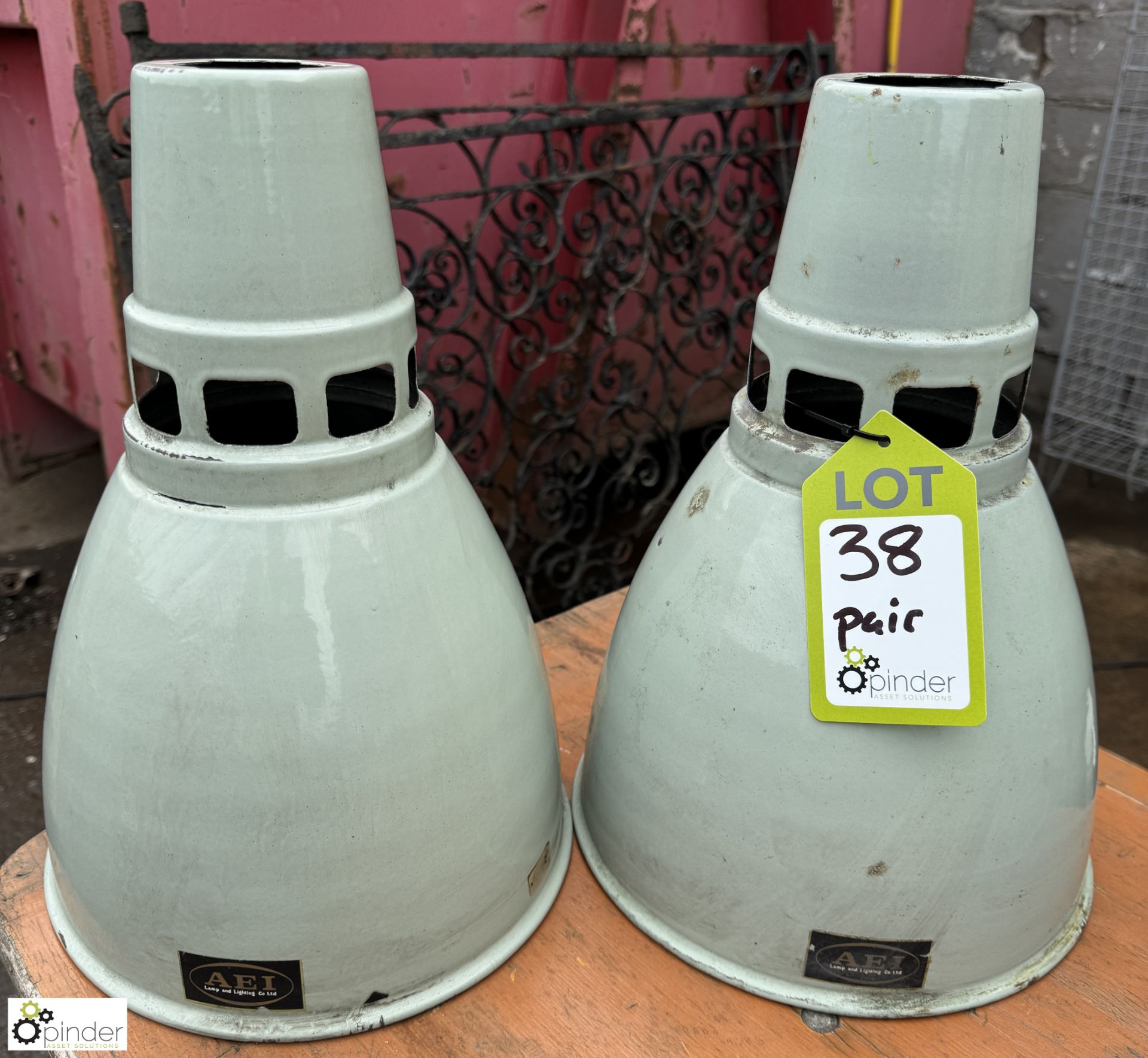 Pair AEI Lamp and Lighting Company factory pendent Lamp Shades, 260mm diameter x 370mm, unused