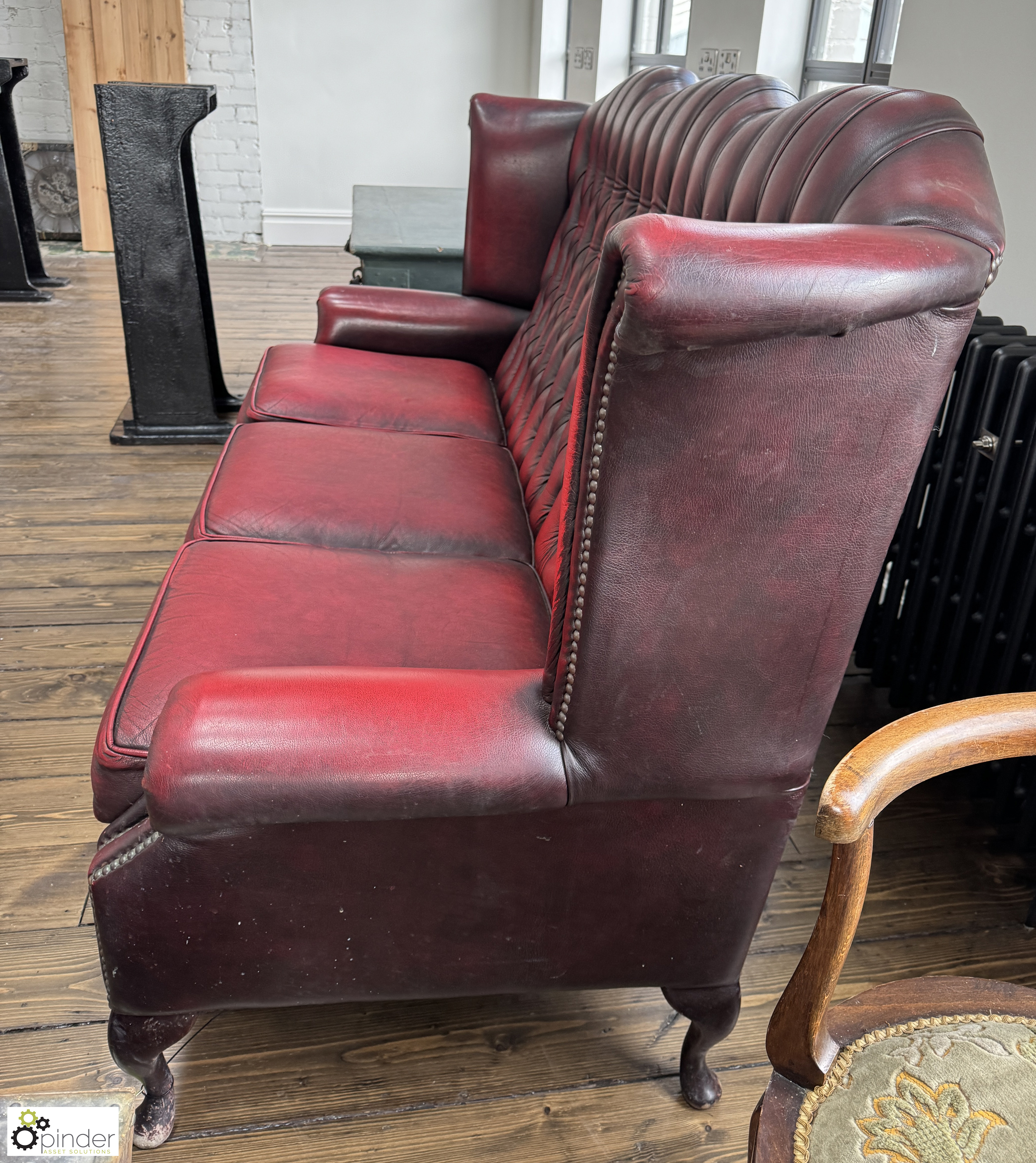 Leather 3-seater button back Sofa, on shaped feet, 1820mm wide - Image 3 of 8