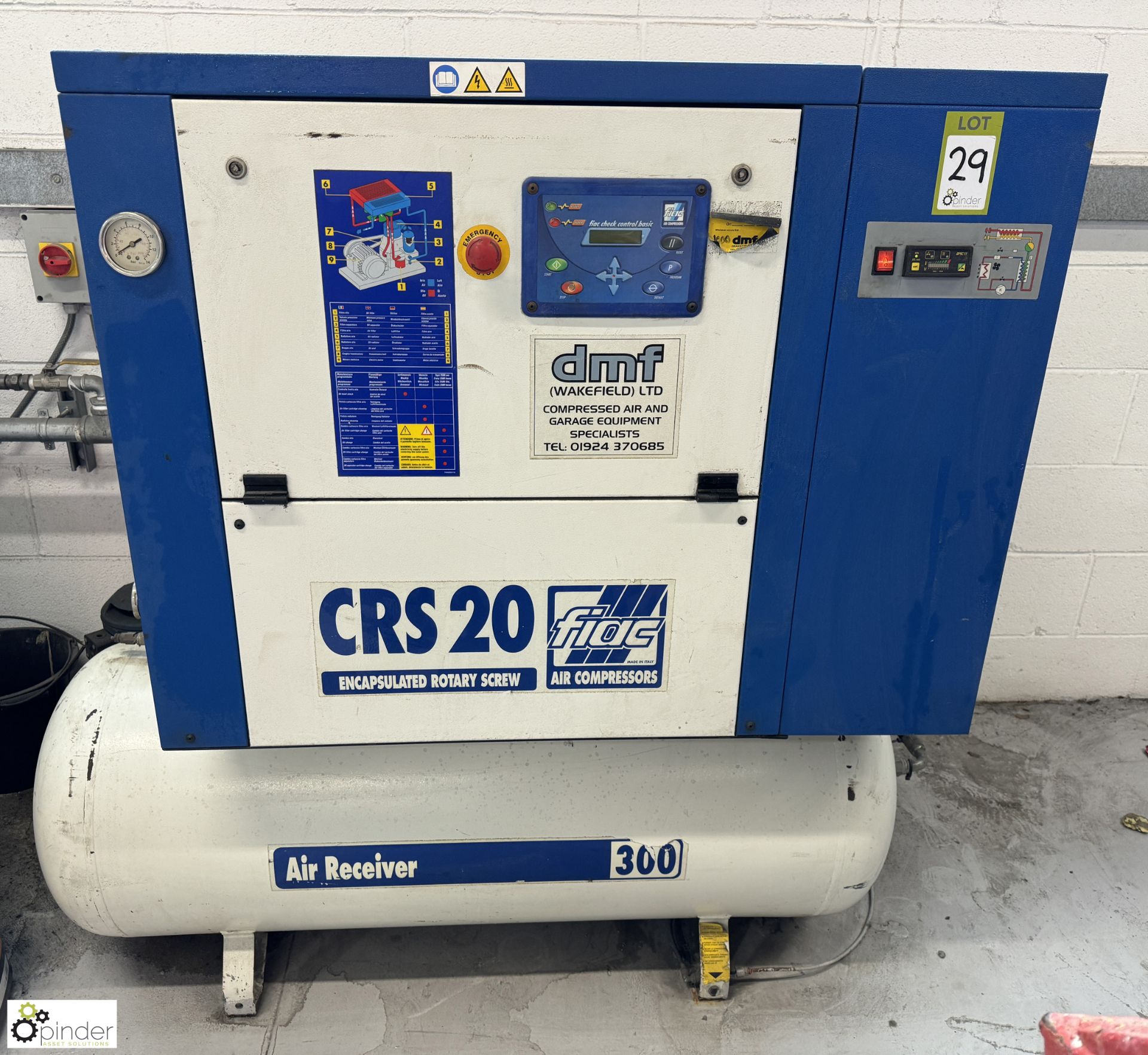 Fiac CRS020/300 receiver mounted Packaged Rotary Screw Air Compressor, max pressure 10bar, 17.6kw,