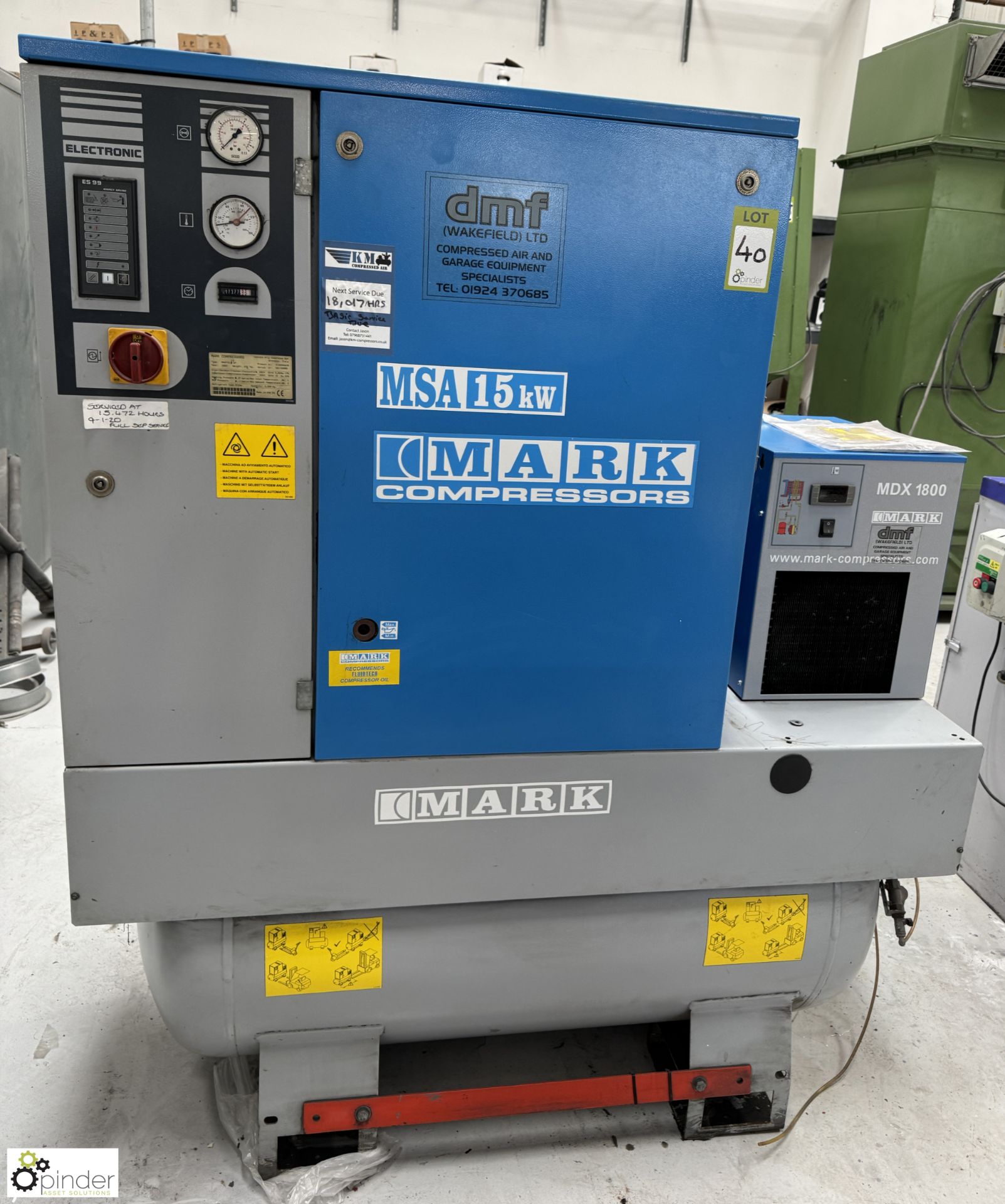 Mark MAXP15/10 receiver mounted Packaged Rotary Screw Compressor, max pressure 10bar, 415volts, - Image 3 of 12
