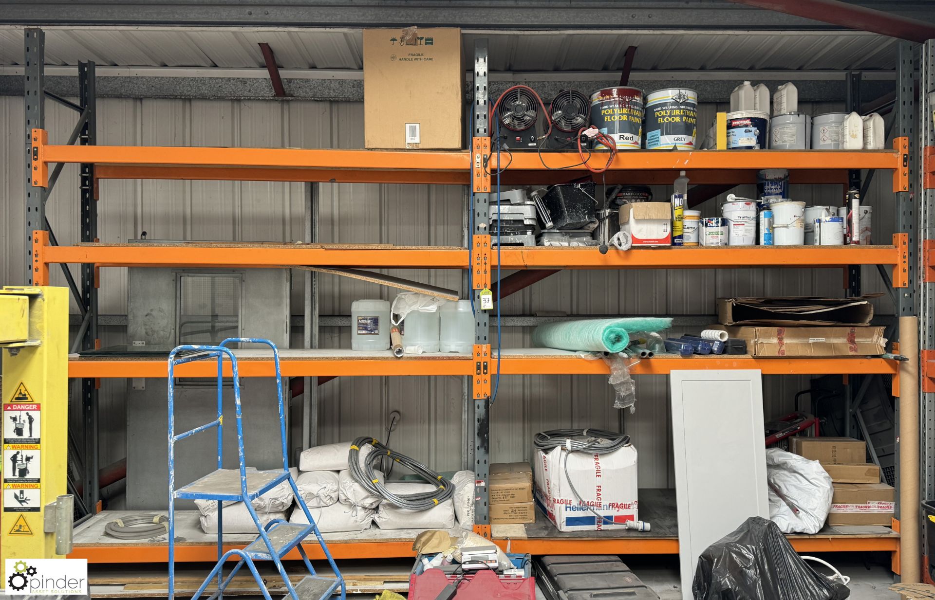 2 bays Dexion boltless Racking comprising 3 uprights 600mm x 305mm, 16 beams 2750mm x 50mm x