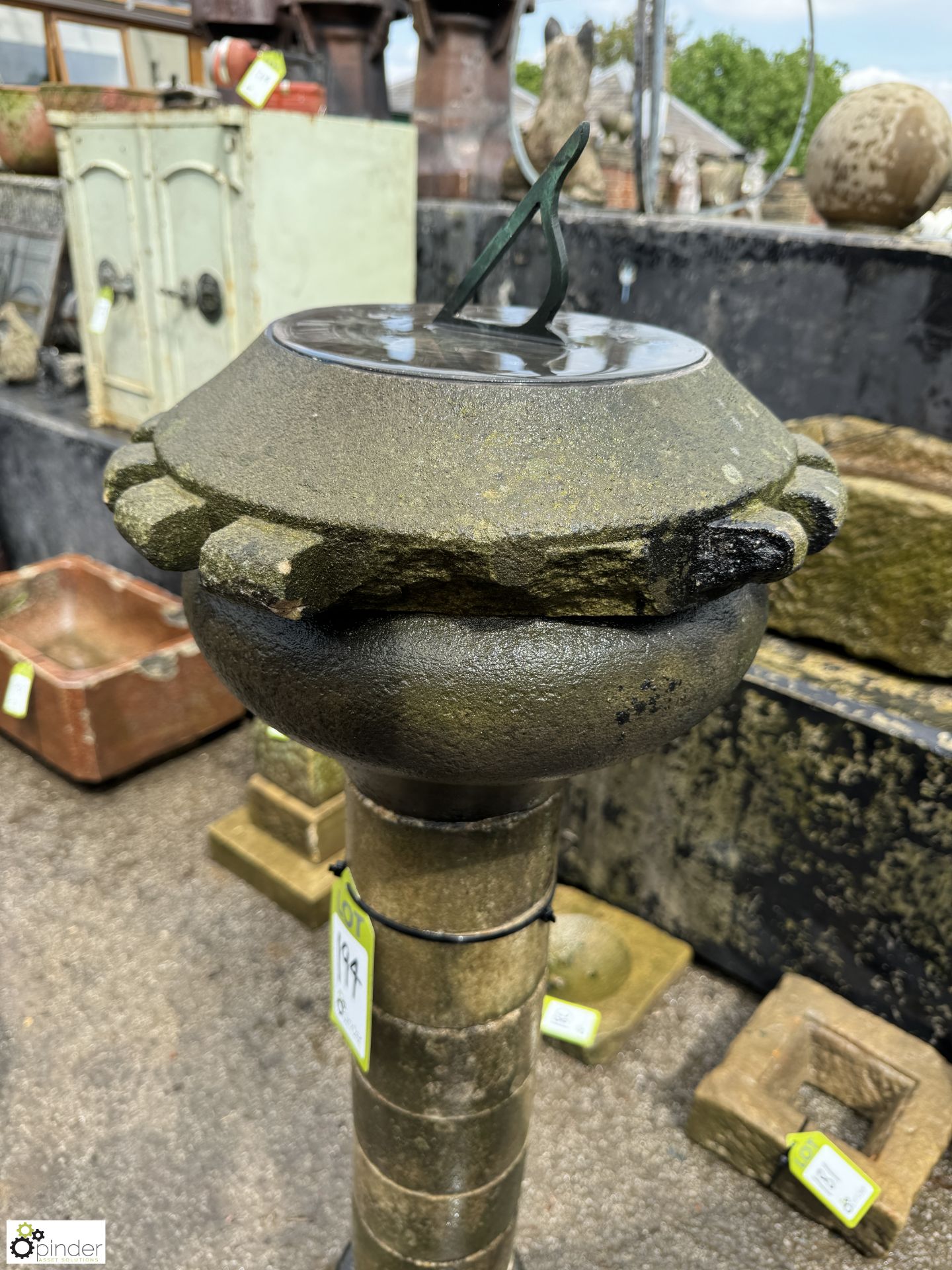 A Yorkshire stone round 5-tier decorative Sundial Plinth, with original Victorian bronze sundial - Image 4 of 9
