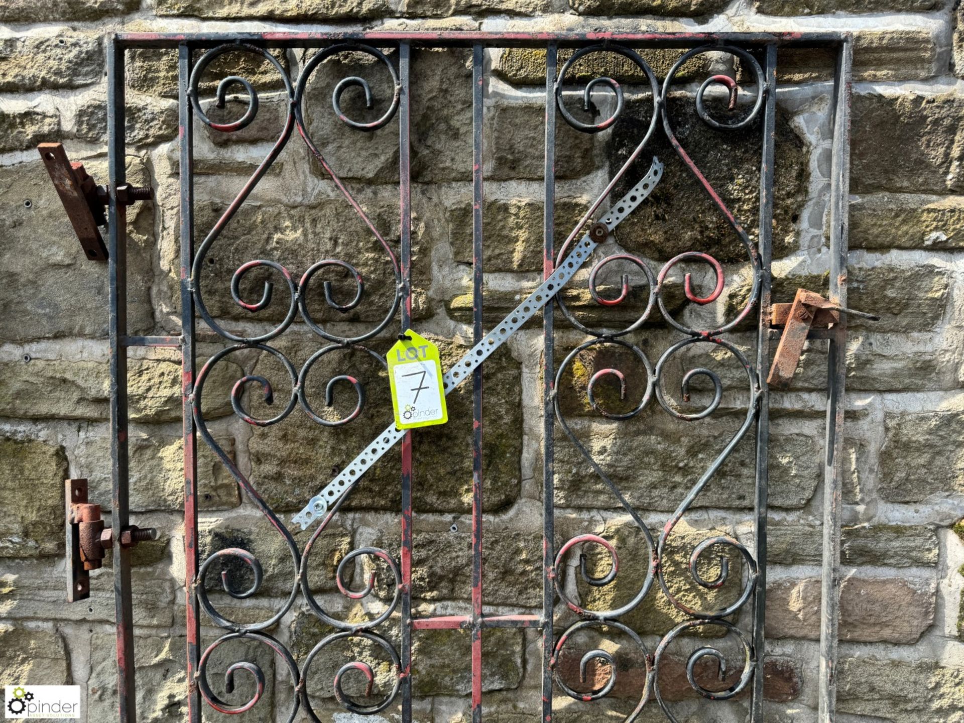 A decorative wrought iron Pedestrian Gate, approx. 62in x 36in wide, circa mid to late 1900s - Image 3 of 5