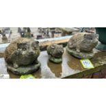 A set reconstituted stone Animal Statues, comprising 2 hedgehogs and a rabbit, various sizes,