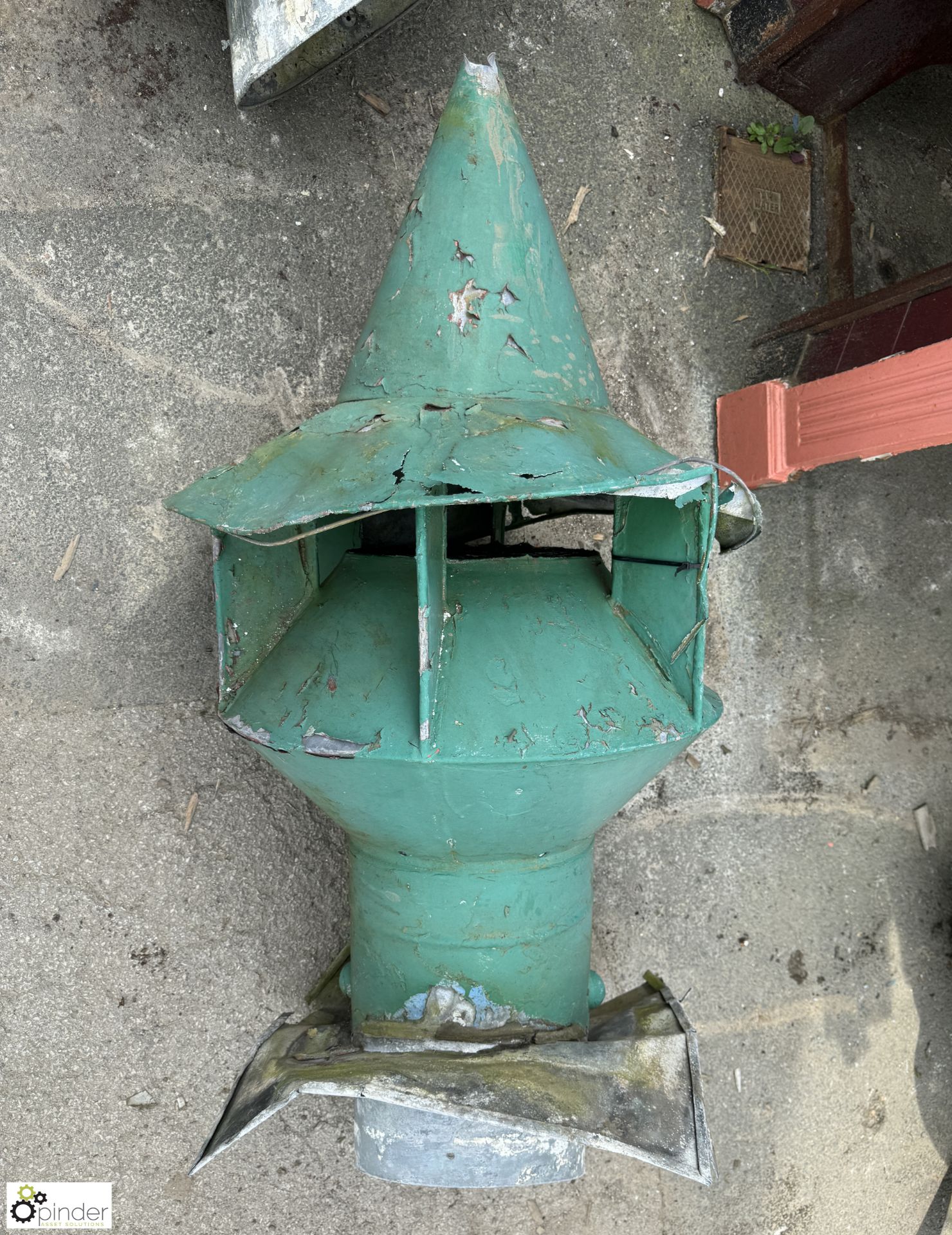 A green galvanised metal factory roof vent. Approx 55” H