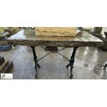 A cast iron Conservatory/Patio Table, with antique Yorkshire stone flag top, approx. 30in x 26in x