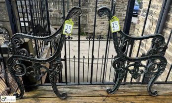 A pair heavy original cast iron Bench Ends, with lion’s head and scroll work decoration, approx.