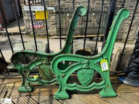 A pair Victorian cast iron Bench Ends, with Huddersfield Coat of Arms, Latin inscription “Juvat