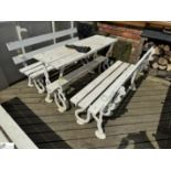 A pair cast iron and wooden slat Garden Benches, with faux bois and serpent decoration, approx. 32in