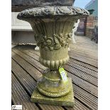 A reconstituted Garden Urn, with egg and dart gadrooning floral decoration, approx. 25in x 182in