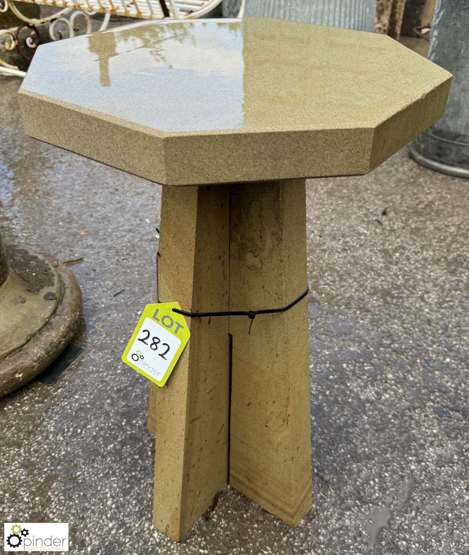 A new carved contemporary Yorkshire stone Garden Café Table, approx. 25in x 17in diameter - Image 3 of 4