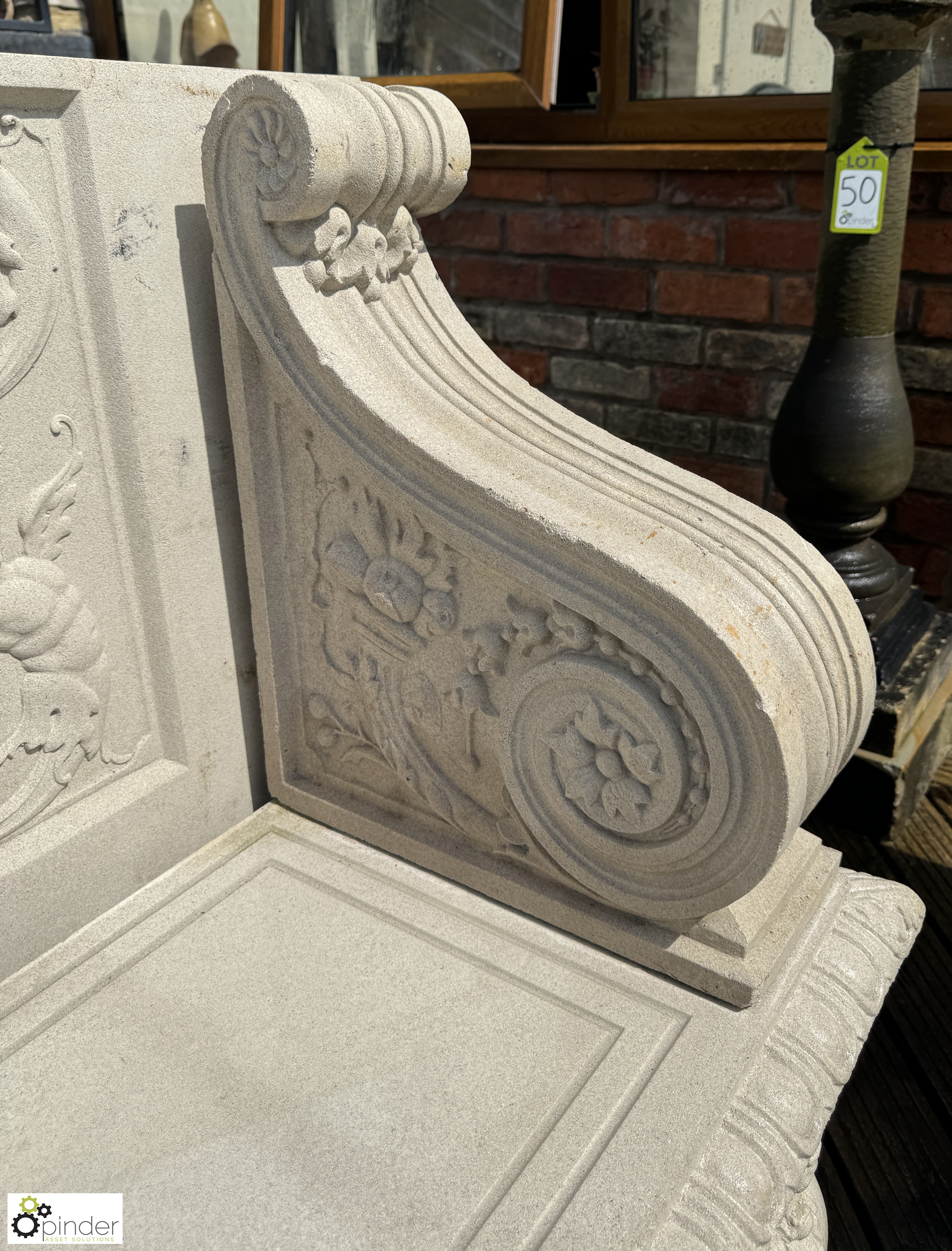 A reconstituted Haddonstone Garden Bench, with classical decoration by Raphael, approx. 40in x 86in - Image 9 of 11