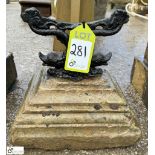 An original Victorian Yorkshire stone and cast iron Food Scraper, with cast fish decoration, approx.