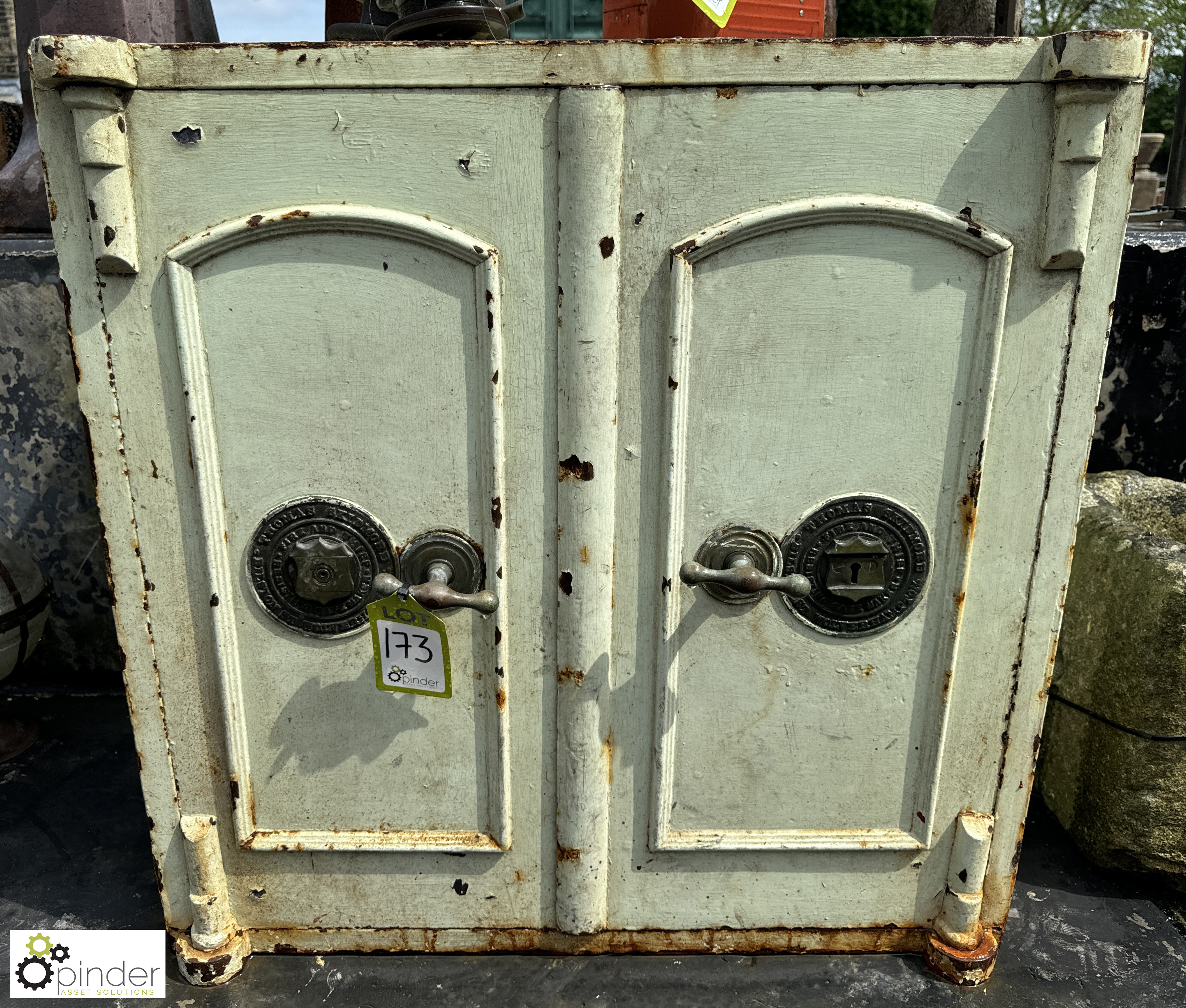 A Victorian double door Safe, with bronze handles and bronze maker’s plaque “Thomas Skidmore,
