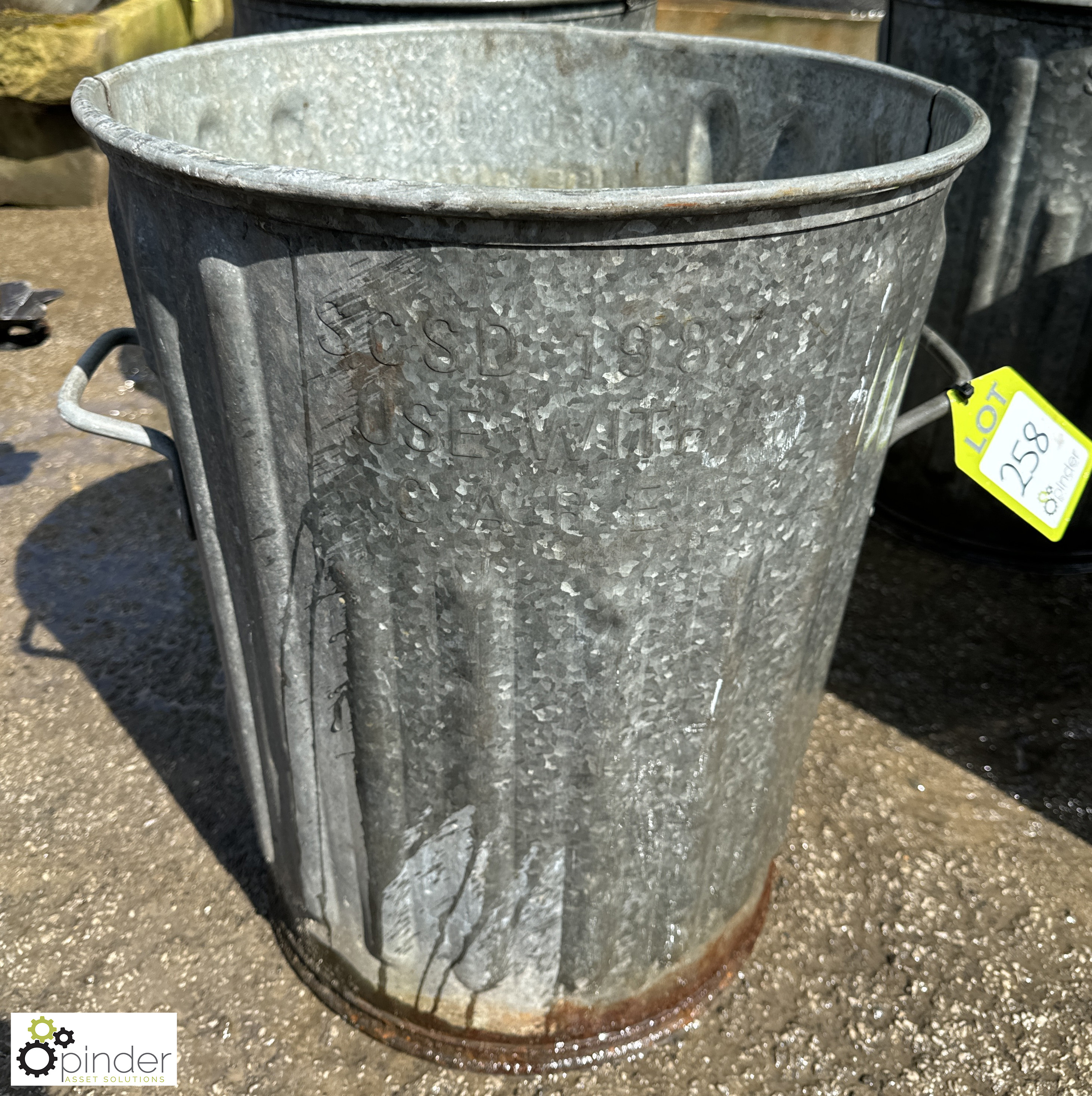 Antique galvanised metal Dustbin, with lifting handles, approx. 22in x 18in diameter, circa early to