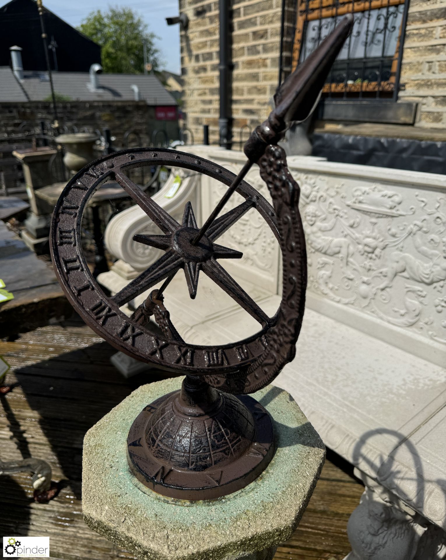A reconstituted stone Balustrade with cast iron armillary top, approx. 49in, circa mid 1900s - Image 6 of 7
