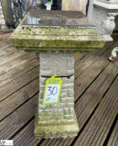 A reconstituted stone Balustrade with original bronze sundial plate, approx. 23in, circa mid to late