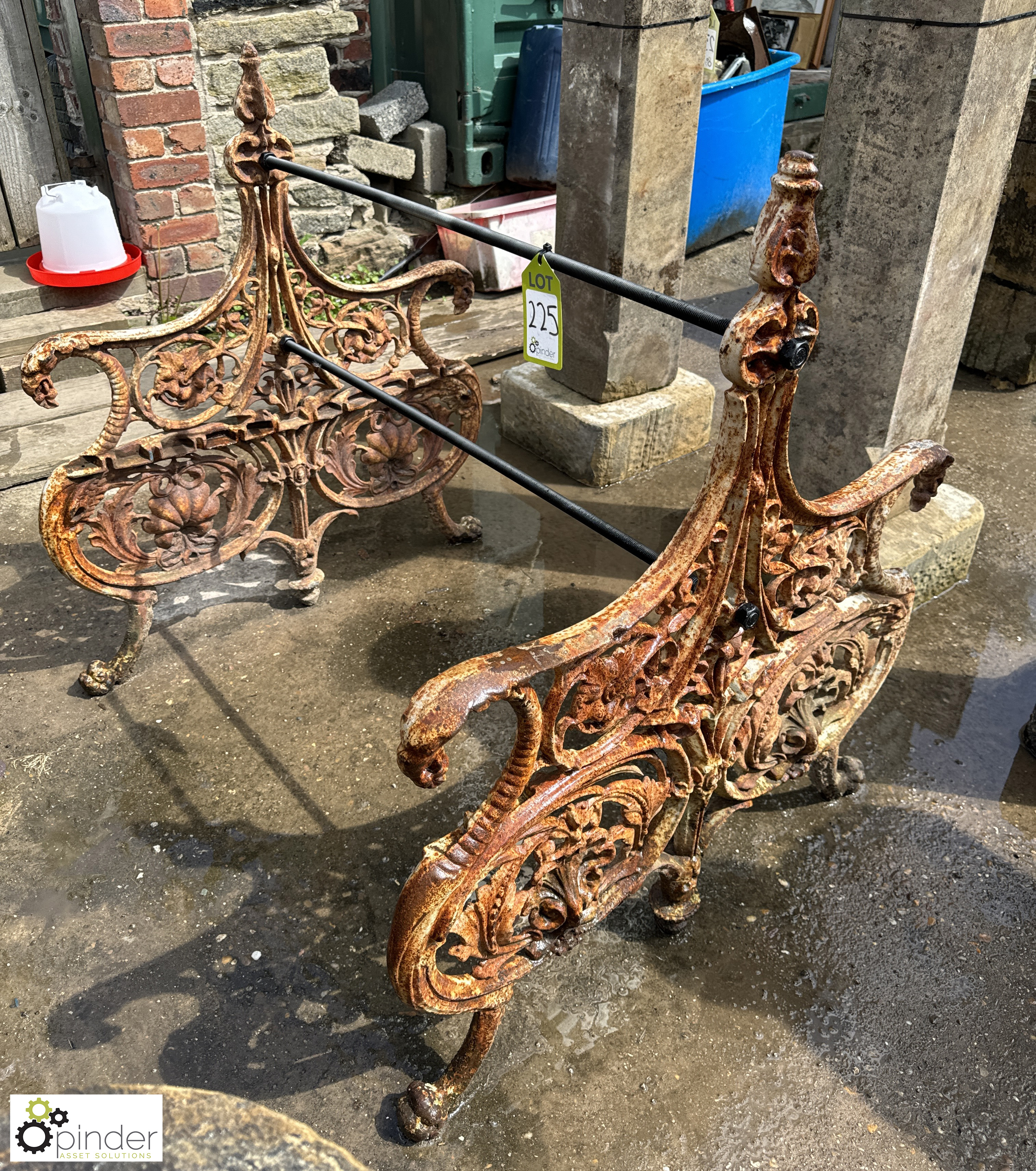 An original pair double sided Coalbrookdale Bench Ends, approx. 38in, catalogue design no 104791,