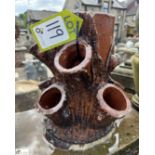 A salt glazed terracotta faux bois tree trunk strawberry Planter, approx. 15in