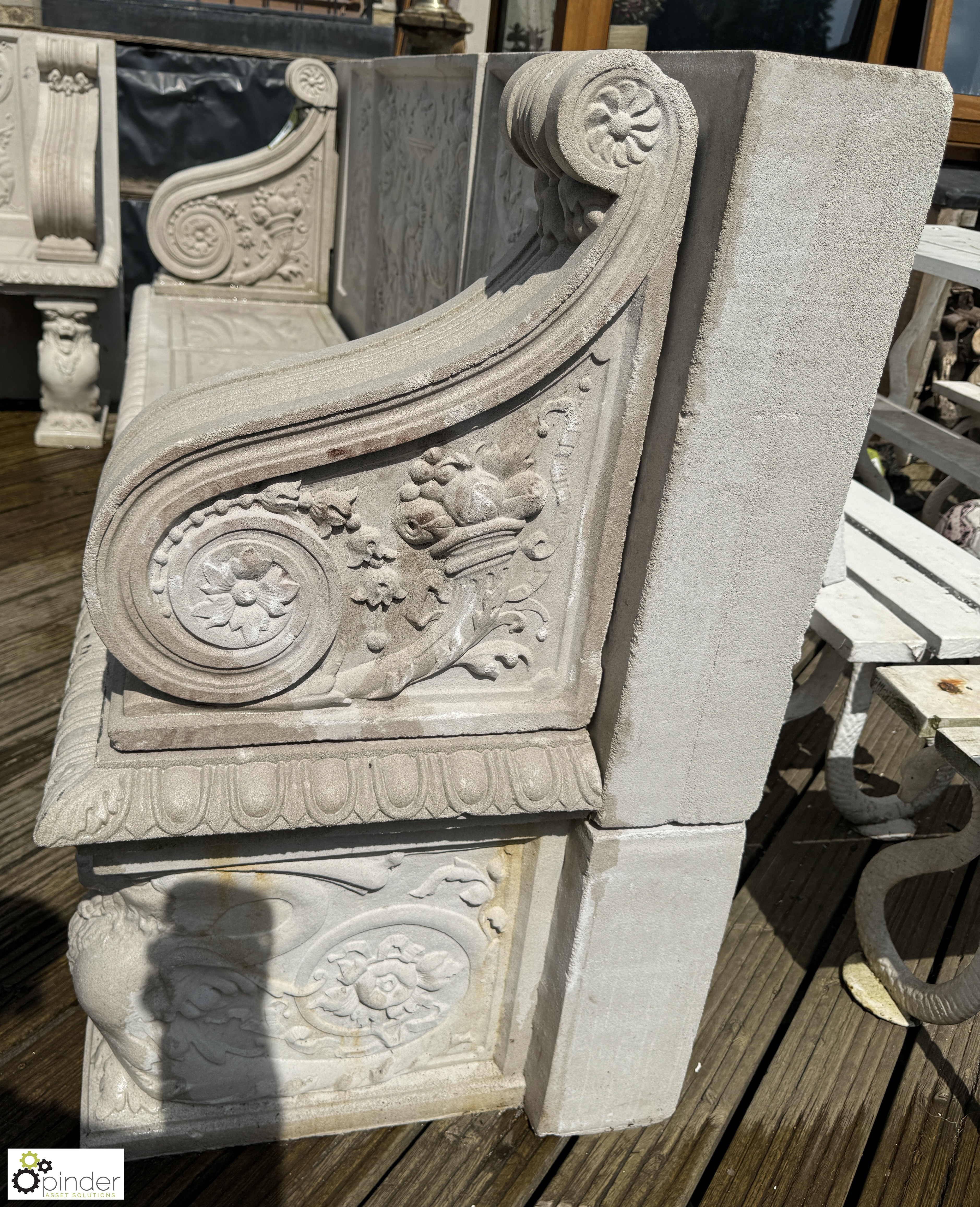 A reconstituted Haddonstone Garden Bench, with classical decoration by Raphael, approx. 40in x 86in - Image 14 of 15