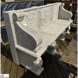 A reconstituted Haddonstone Garden Bench, with classical decoration by Raphael, approx. 40in x 86in