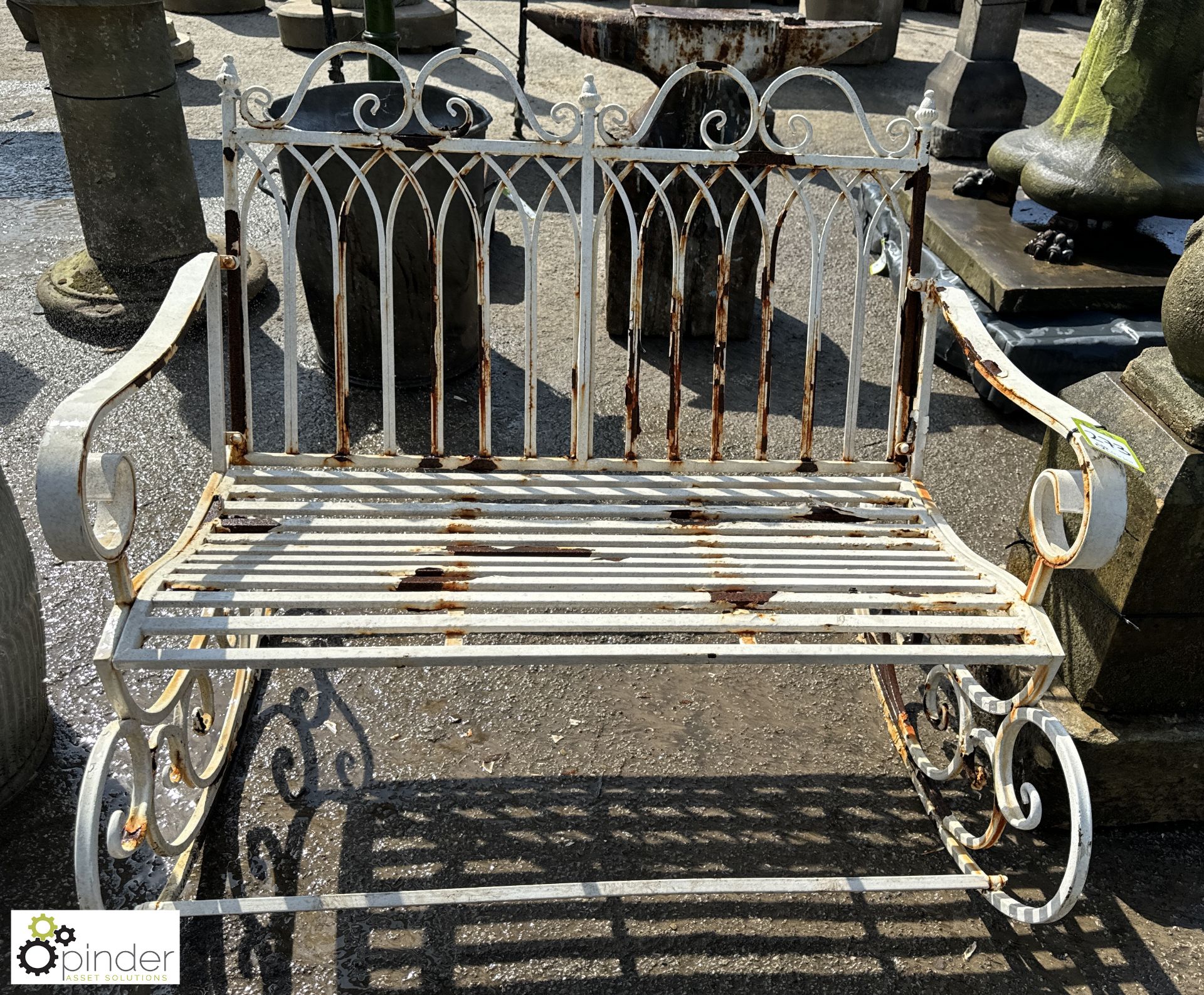 A shabby chic twin seater wrought iron Rocking Garden Bench, approx. 35in x 43in, circa late 1900s - Image 2 of 5