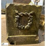 A carved Victorian Yorkshire stone Wall Plinth, with laurel wreath decoration, approx. 23in x 20in x